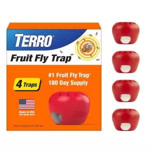 실내용 TERRO 초파리 트랩(4팩) + 180일간의 미끼 공급 - T2503SR 과일, 쓰레기통, 조리대 근처의 실내 유인 및 처치 트랩 사용 준비 완료 180일 4 Traps