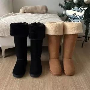 스타일리시 털장식 롱부츠 소가죽 스웨이드 부츠 여성롱부츠 롱부츠코디 양털롱부츠