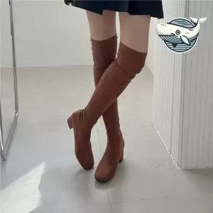 세련된 스웨이드 롱부츠 미들굽 캐주얼 신발 여성롱부츠 롱부츠코디 양털롱부츠