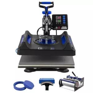 VEVOR 5 in 1 히트 프레스 기계, 30온스 텀블러 프레스, 15 x 인치, 360 스윙 어웨이 티셔츠 빠른 고른 난방, 티셔츠/머그/플레이트/햇츠, 블랙+블루