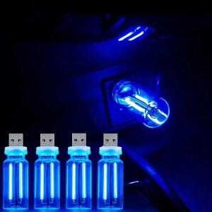 PCS 자동차 USB 조명 4개, 터치 디밍 가능한 실내 앰비언트 조명, 차량 침실 캠핑 홀리데이 장식용 휴대용 미니 유리병 LED 전구 야간 조명(파란색)