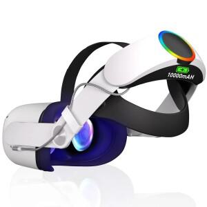 Oculus Quest 2 VR 헤드셋 용 배터리가 포함 된 엘리트 스트랩 Meta 액세서리 조정 가능한 10000mAh 보조베