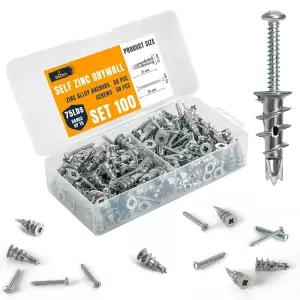 ALBO 6 아연 자가 드릴 드라이월 앵커 100PC 세트 - 50개의 헤비 듀티 시트록 50 x 1-1/4인치 나사 포함