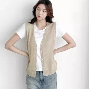 여자 여름 데일리 브이넥 버튼 베이직핏 얇은 조끼