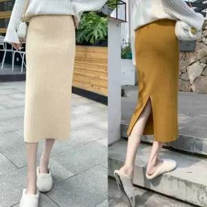 골지 롱스커트 여자 롱 치마 니트 스커트 h라인 면스커트 롱데님스커트 (W7927D2)