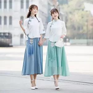 레트로 중국 스타일의 소재의 세트 매듭 치파오 린넨 자수 활용도 높은 당
