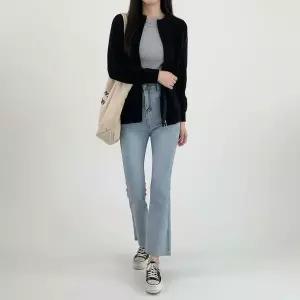 [하프클럽/]여성 빈티지 워싱 세미부츠컷 데님 팬츠 히든밴딩