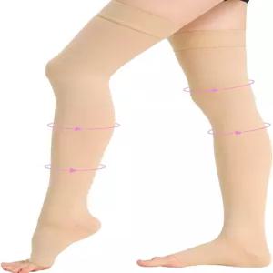 여성용 2030mmHg 허벅지 압박 스타킹 스테이업 도트탑이 있는 오픈 토 정맥류 DVT 임신 및 여행 베이지