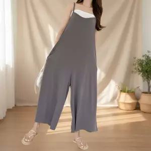여성 와이드 포켓 점프수트 끈 나시 루즈핏 오버핏