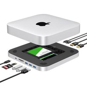GEWOKLIY Mac 미니 도크 듀얼 SSD 인클로저가 있는 USB C 도킹 스테이션 2 5인치 SATA HDD 및 M SSD와 호환 4K HD 디스플레이포트가 허브 A/C 포트