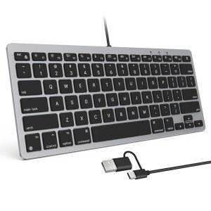 듀얼 인터페이스 편안한 타이핑 각도 및 안정적인 연결을 갖춘 Mac 기기 전용 OMOTON 유선 키보드 PC Grey와 호환 가능