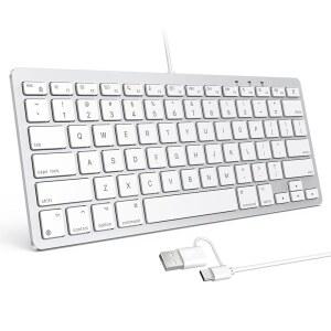 듀얼 인터페이스 편안한 타이핑 각도 및 안정적인 연결을 갖춘 Mac 기기 전용 OMOTON 유선 키보드 PC White와 호환 가능