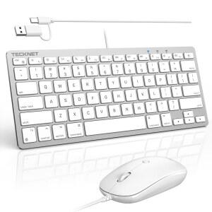 TE NET USB 유선 키보드 및 마우스 Mac과 호환 듀얼 인터페이스(Type C A) PC/노트북용 인체공학적 슬림 세트 / 화이트와 가능