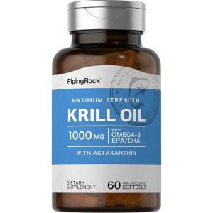파이핑 록 크릴 오일 1000mg 소프트젤 | 60 카운트 여성 및 남성용 보충제 3, 아스타잔틴, EPA, DHA 비 변형식품, 글루텐 프리
