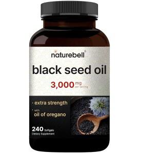 네이처벨 블랙 씨드 오일 소프트젤, 1회 제공량당 3,000mg, 240 카운트 u2013 2-in-1 포뮬러의 오레가노 오일, 카바크롤 및 티모퀴논 니겔라 사티바 생산 커민 비-GMO