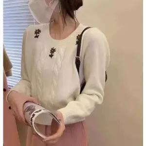 5칼라 꽃자수 꽈배기 니트티 (27290136A)