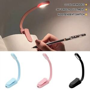 USB 미니 LED 북 라이트 3가지 색상 조절 가능한 밝기 클립형 스터디 독서등 충전식 여행용 침실