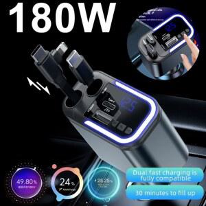 in 블루투스 차량용 키트 FM 트랜스미터 180W 접이식 충전기 고속 휴대폰 핸즈프리 통화 U디스크 Aux LED 조명