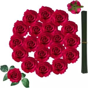 YYF-AJM 18PCS 핑크 벨벳 로즈 가짜 꽃머리 인공 4.3인치 공예용 장미 신부 부케 벌크 케이크 컵 캡 장식