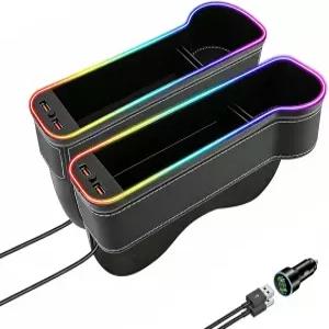 케케투하이 2팩 카시트 갭 정리함 USB 고속 충전기 포함 다기능 시트 보관함 LED 조명 포켓 컵 홀더 채우기