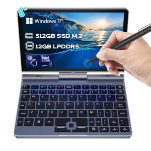 Crelander 2-in-1 미니 노트북 8인치 터치스크린 포켓 인텔 12GB 백라이트 30W RAM 키보드 12세대 PD BT5.2 DDR5 WiFi6 컴퓨터 윈도우 512GB 11 충전 휴대용 프로세서 N100 SSD 소형