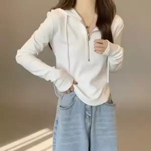 여성용 데일리 긴팔 하프집업 후드티 봄가을용
