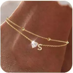 위한 방수 cz 발목 팔찌 골드 도금 초기 Dainty Layered Heart Anklets 발 체인 여름 해변 쥬얼리