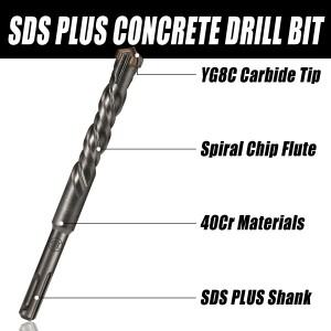 1Pc 콘크리트 SDS Plus 5-16mm 비트 크로스 커터 헤드 더블 오거 해머 벽 벽돌 블록 전기
