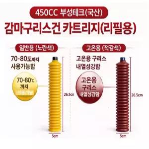 대성부품 부성테크 감마 구리스건 카트리지 450cc 450g 리필용 수동 구리스펌프 노랑 그리스 주입기 화물차 대형트럭 중장비 지게차 농기계 선박용 베어링 니쁠 고온용 일반용 국내생산 15MM 18MM 호환 주름관 박스