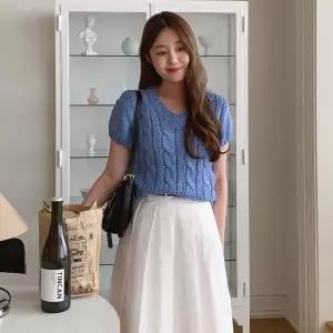 [하프클럽/샵앤]로빈 국산 여성 V넥 케이블꽈배기 레귤러핏 데일리 이너 반
