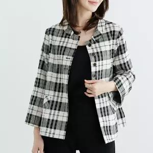 (∼99size)[THE BLACK] 엘란체크린넨자켓 OUE2004