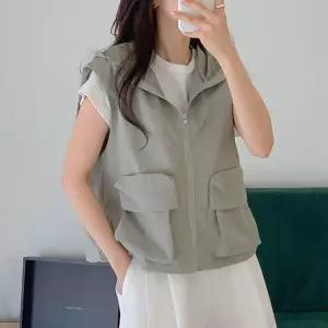 빅포켓 아노락 집업 후드 조끼 스트링 바스락 베스트