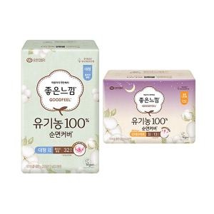 좋은느낌 유기농 순면커버 울트라슬림 대형, 32매, 1개 + 오버나이트, 13매,1개