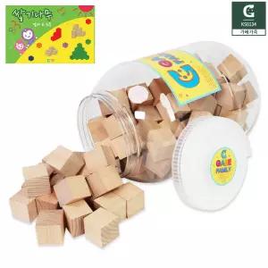 큰솔 원목 블럭 쌓기나무 3cm 미니북 보관통 세트 나무 블록 사고력발달 (100p)