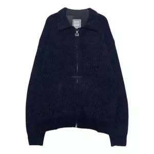 우영미 25FW 네이비 칼라 집업 스웨터 W253KN21535N