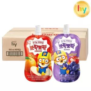 hy 뽀로로 뽀짝뽀짝 2종 유기농주스 100ml(사과오렌지20+포도사과20) 총40입