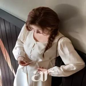 (여친룩블라우스/허리스트랩) 프릴 셔링 끈 블라우스 데이트 하객룩 출근룩 bs8713