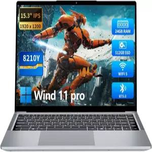 KUMNOMAL 2026 게이밍 노트북 15.3인치 FHD IPS 1200p 화면 24GB RAM SSD용 i5-8210Y 최대 3.6GHz 180 앵글
