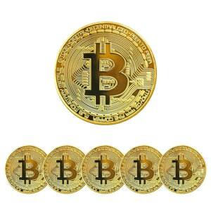 [미국배송] 6PCS 금도금 비트코인 - 직경 40MM 두께 3MM 기념 실물 BTC 암호화폐 명확한 보호 케이스 포함 블록체인 애호가를 위한 수집품