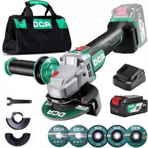 DCA 무선 앵글 그라인더 4-1/2 20V 브러시리스 모터 8500RPM 배터리 공구 프리 가드 4.0Ah 및 충전기 절단