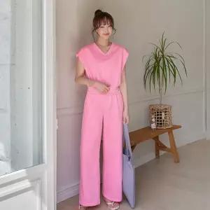 [핑크시슬리] SET/숄더패드 패치 세미크롭 절개 와이드 트레이닝세트