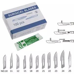 호환  20-100pcs DIY 절단 수리 조각 동 손질 유지 보수에 대 한 멸균 탄소 강 외과 블레이드 메스 칼
