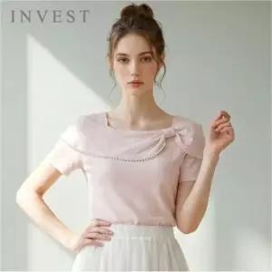 페미닌 진주 리본 넥 티셔츠_IN6M3TS6591
