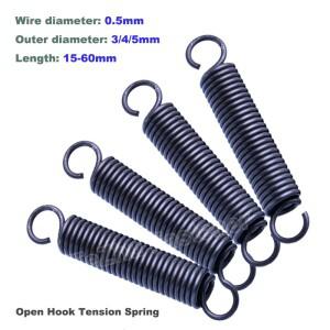 10/20Pcs 와이어 디아 0.5mm 텐션 스틸 스프링 오픈 후크 풀백 코일 연장 문 트램 폴린 길이 15mm ~ 60mm