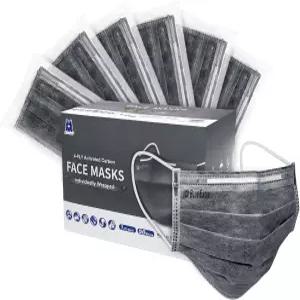 4-PLY 블루이글 개별 포장 일회용 마스크 큰 얼굴에 적합 활성탄 필터 포함 블랙 색상 - 50개