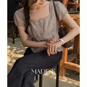 리뉴트 스퀘어넥 프릴 퍼프 반팔 블라우스