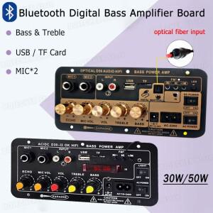DC 12V 블루투스 5.0 디지털 오디오 앰프 보드 AC 110V 220V 서브우퍼 듀얼 마이크 카라오케 스피커 홈 시