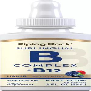 파이핑 락 비타민 B 복합체와 B12 액체 방울 1200 mcg 2oz 설하 보충제 베리 향 채식주의자 비GMO 텐 프리