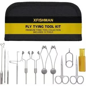 보빈 피니셔 가위 해클 헤어 스태커 플라이 낚시 타이핑 도구 세트가 포함된 XFISHMAN 키트 12 in 1