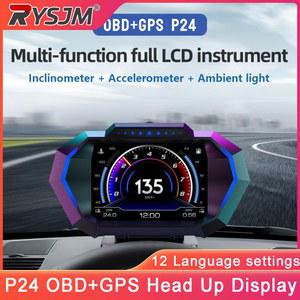 헤드업디스플레이 HUD P24 차량용 OBD 스마트 GPS 가속도계 헤드업 디스플레이 전압계 경사계 듀얼 타코미터 디지털 속도계 미터